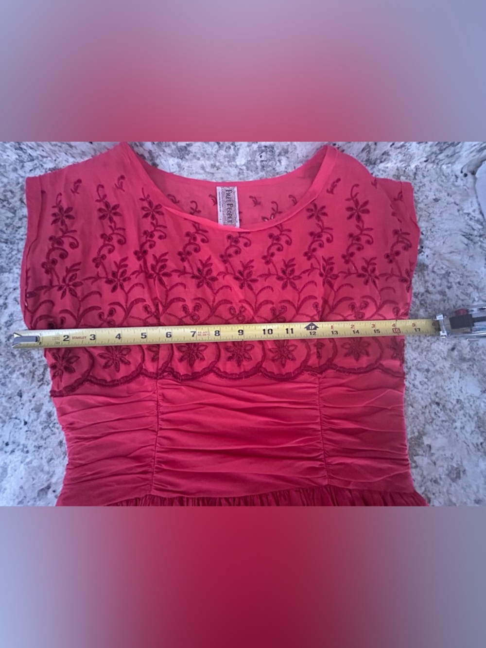 Free People Rose Garden Floral Eyelet Embroidered Red Poppy Dress Size 2 Boho - Picture 13 of 14
